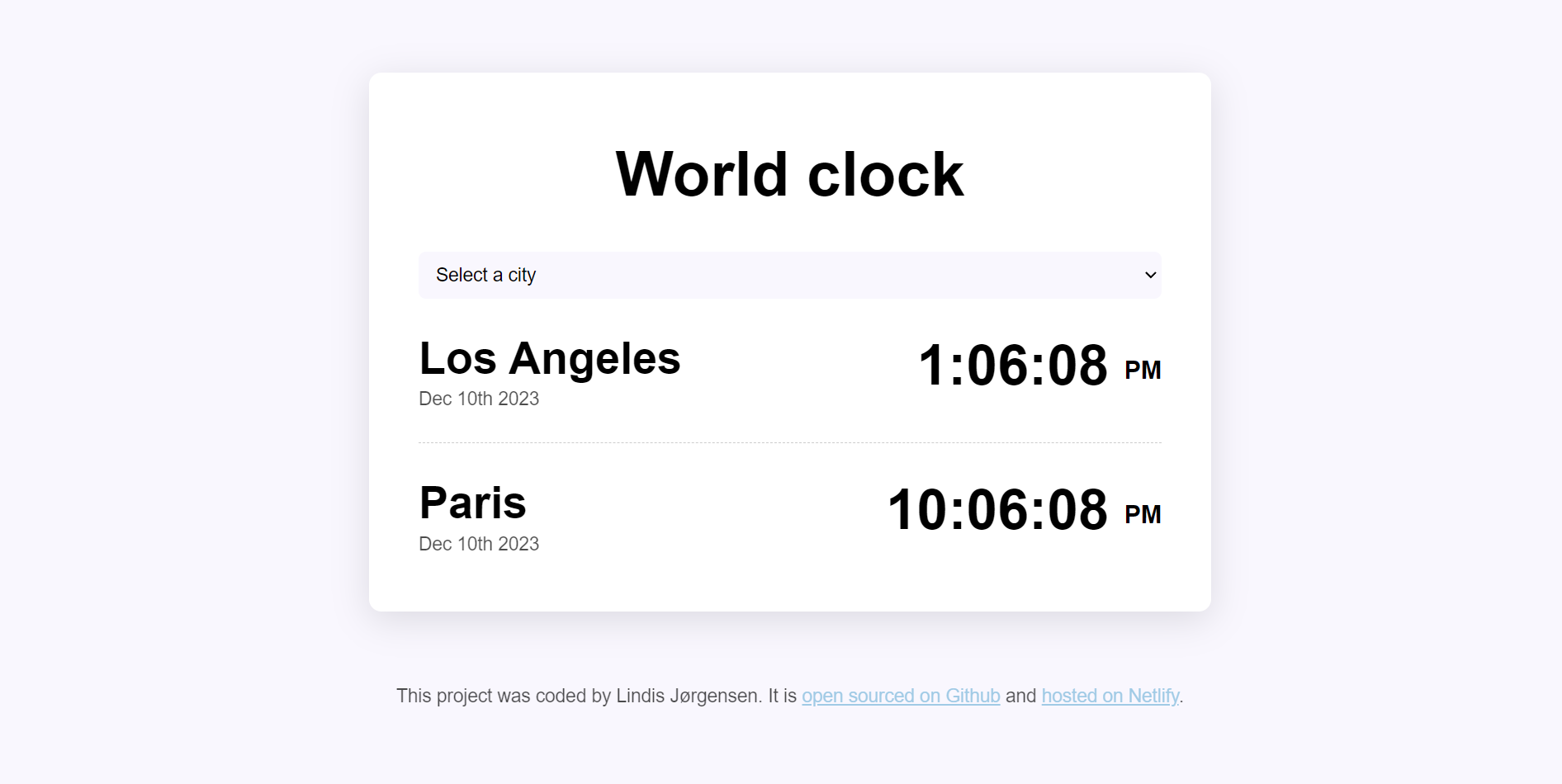 screenshot of world clock